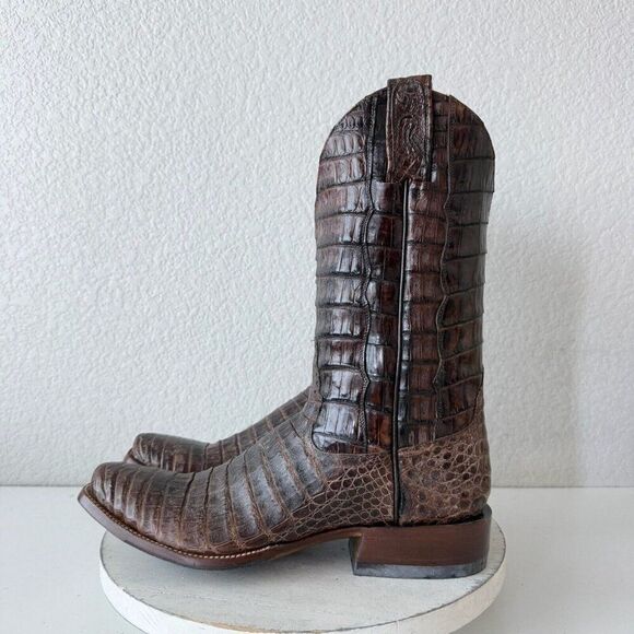 Rod Patrick Mens Cowboy Boots Sz 12 AAAA Brown Caiman Leather Western Blunt Toe - Picture 4 of 12